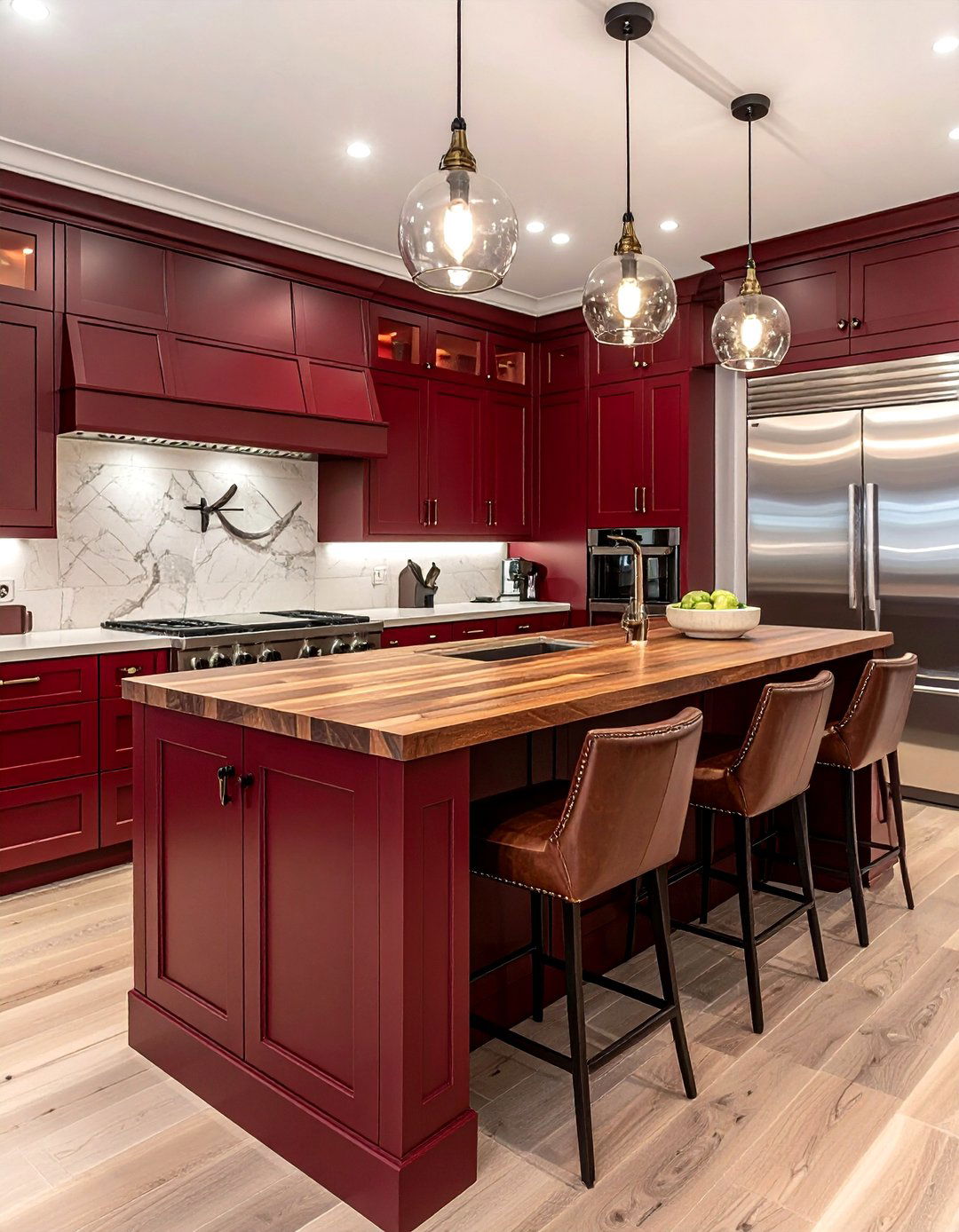 Burgundy kitchen island - 30 burgundy kitchen ideas