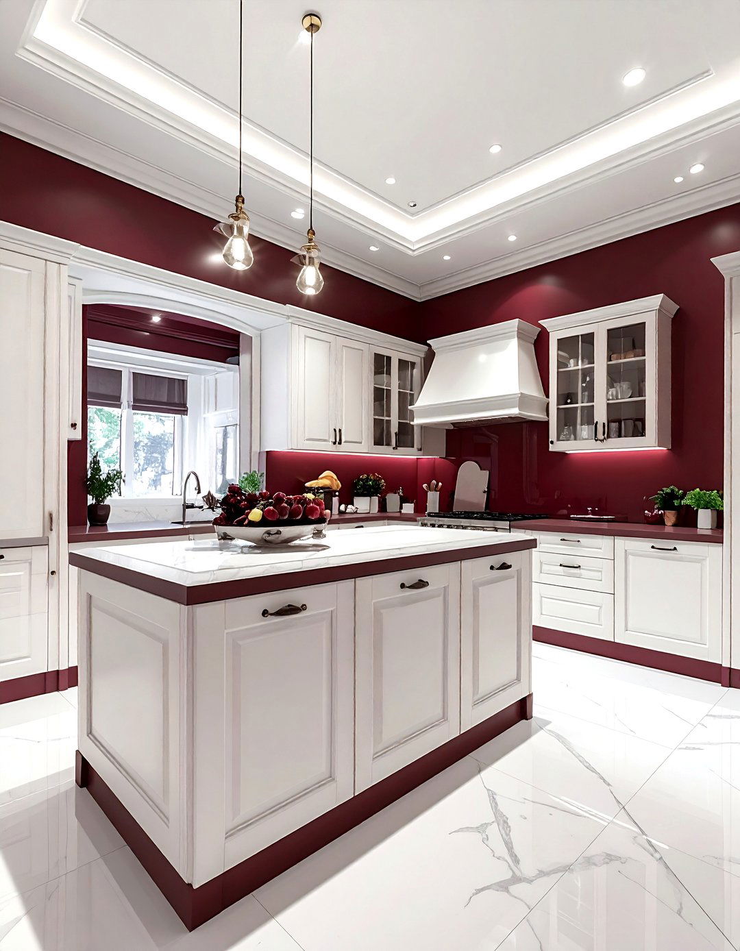 Burgundy kitchen walls white cabinets - 30 burgundy and white kitchen ideas