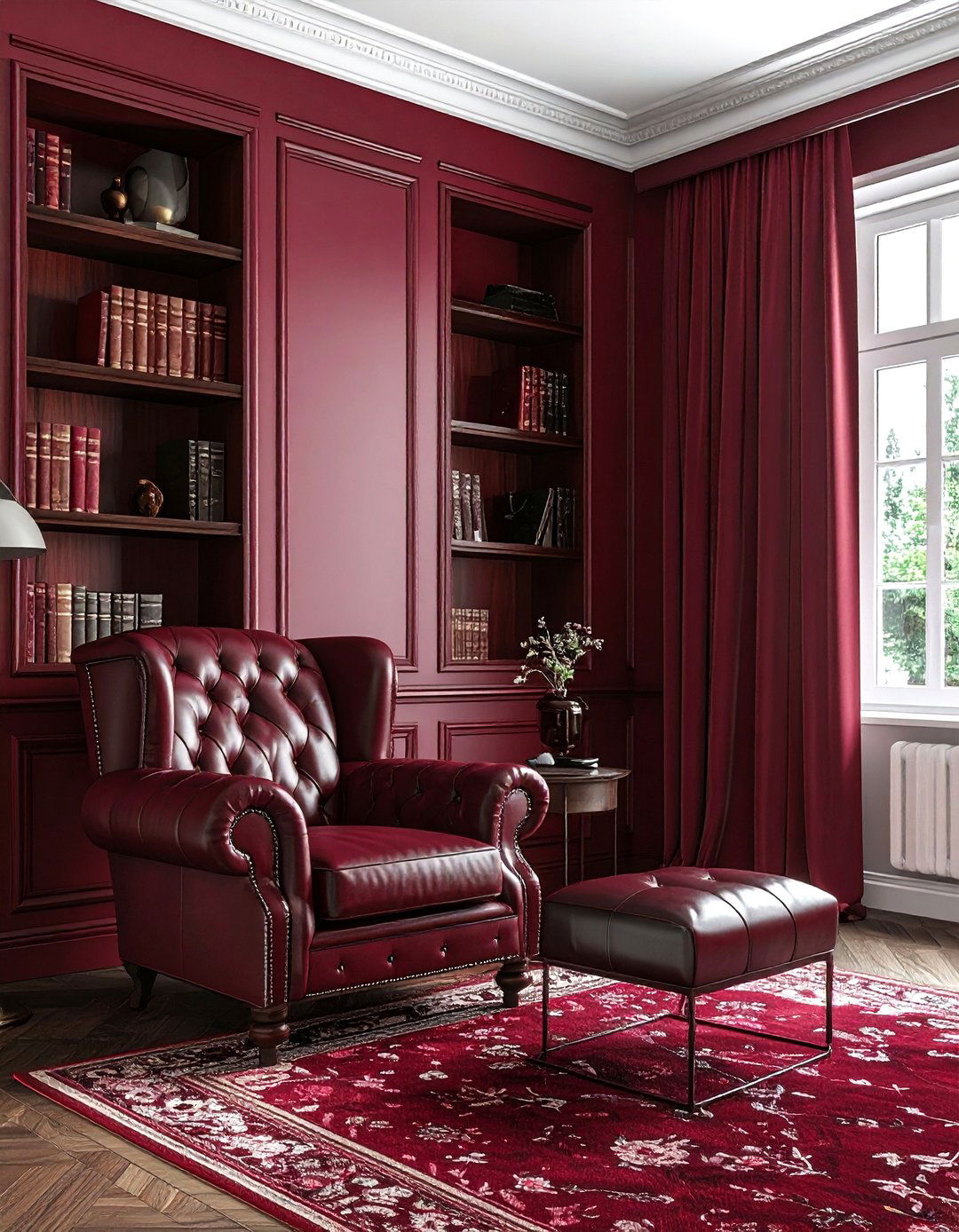 Burgundy living room - 30 monochromatic living room ideas