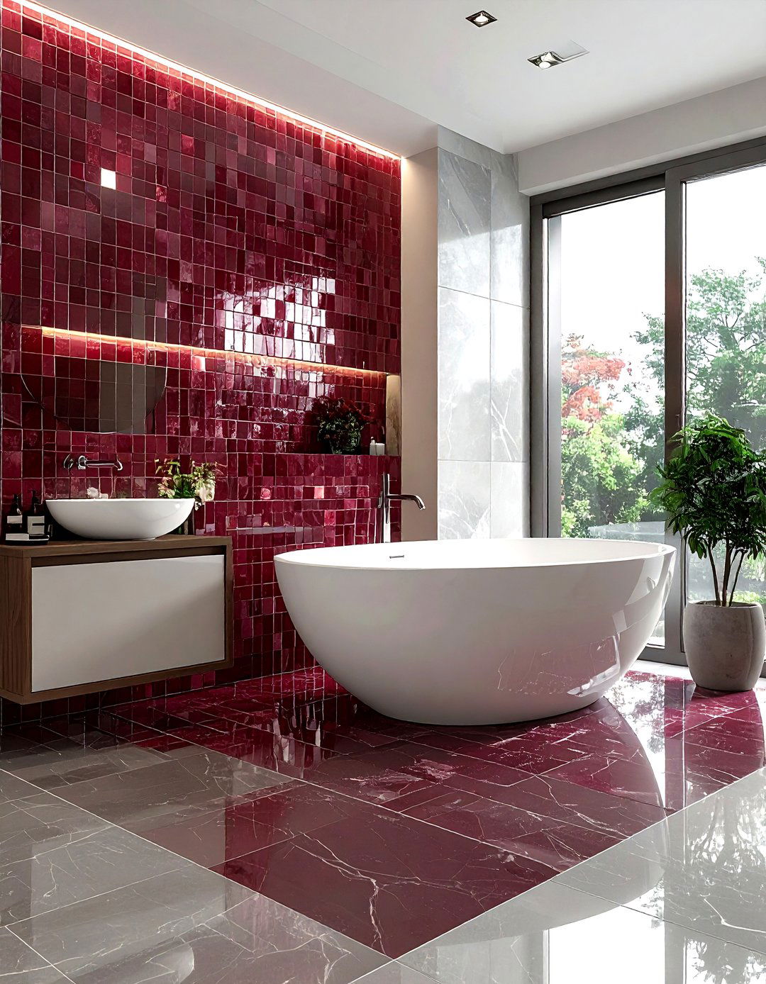 Burgundy mosaic tile bathroom - 30 burgundy bathroom ideas