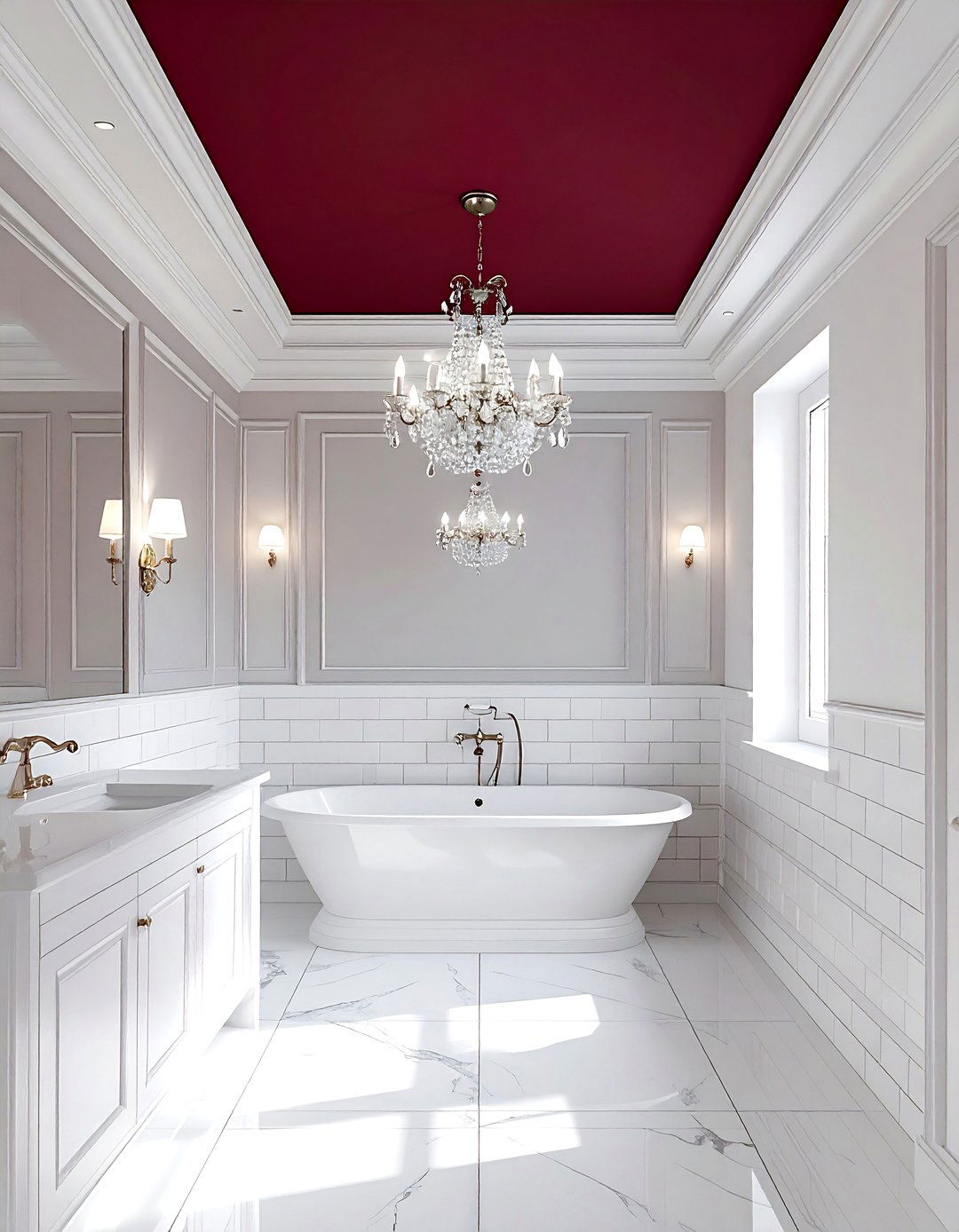 Burgundy painted ceiling white bathroom - 30 burgundy and white bathroom ideas