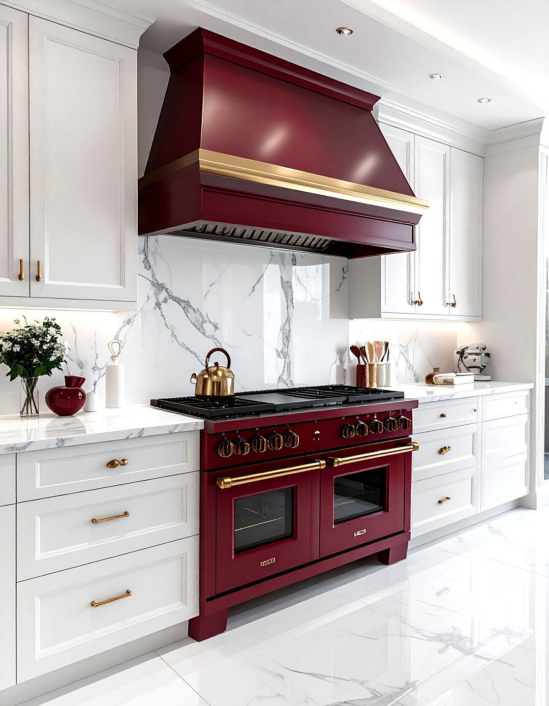 Burgundy range white cabinets - 30 burgundy and white kitchen ideas