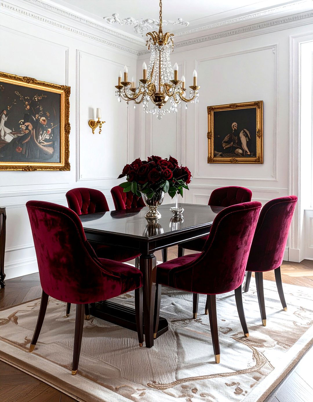Burgundy red velvet dining chair - 30 velvet dining room ideas