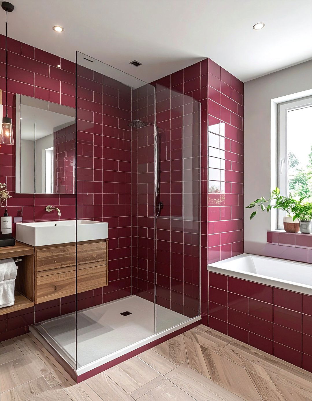 Burgundy subway tile bathroom - 30 burgundy bathroom ideas