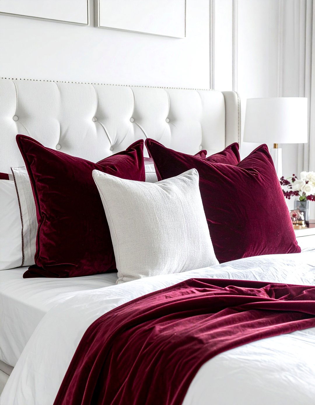 Burgundy throw pillows white bedding - 30 burgundy and white bedroom ideas
