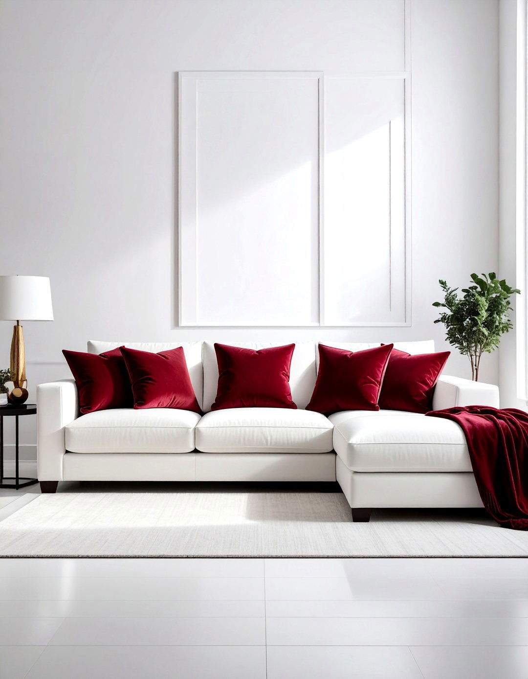 Burgundy throw pillows white sectional - 30 burgundy and white living room ideas