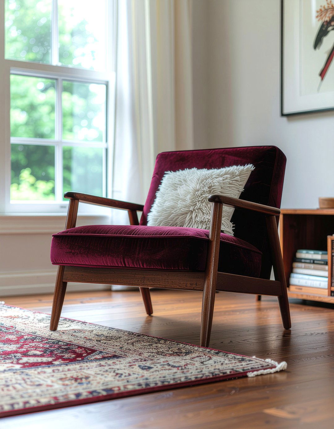 Burgundy velvet armchair - 30 velvet bedroom ideas