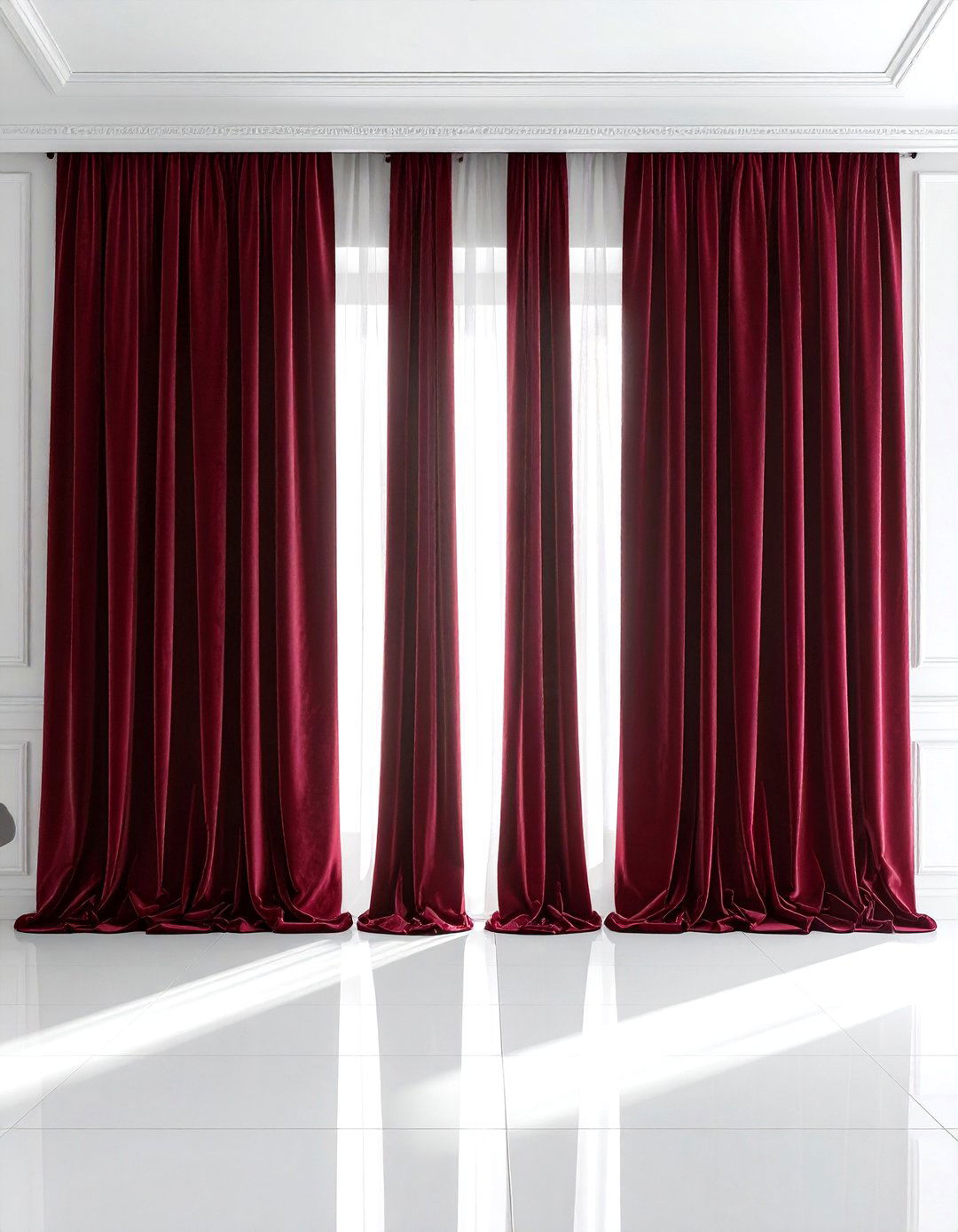Burgundy velvet curtains white room - 30 burgundy and white living room ideas