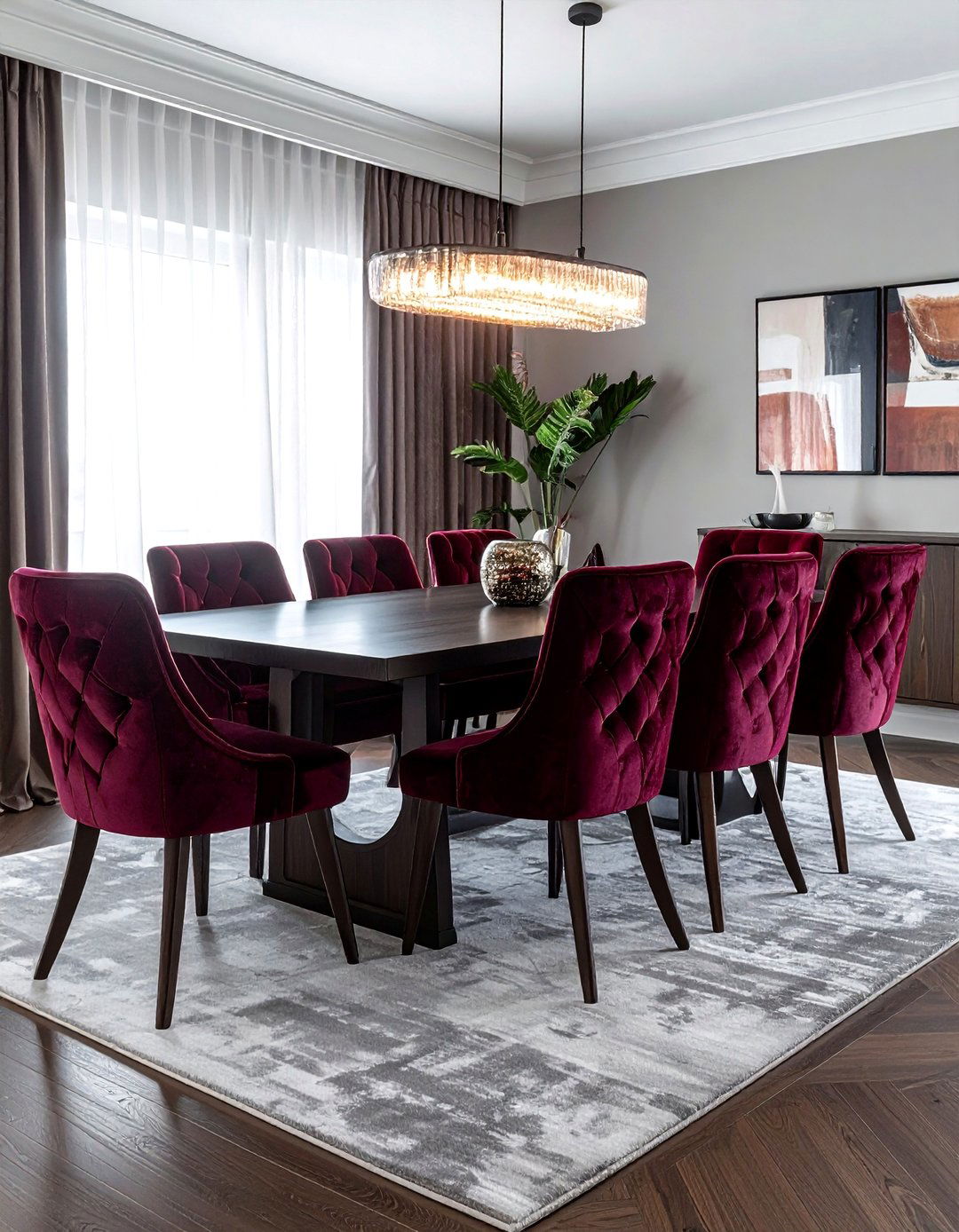 Burgundy velvet dining chairs - 30 burgundy dining room ideas