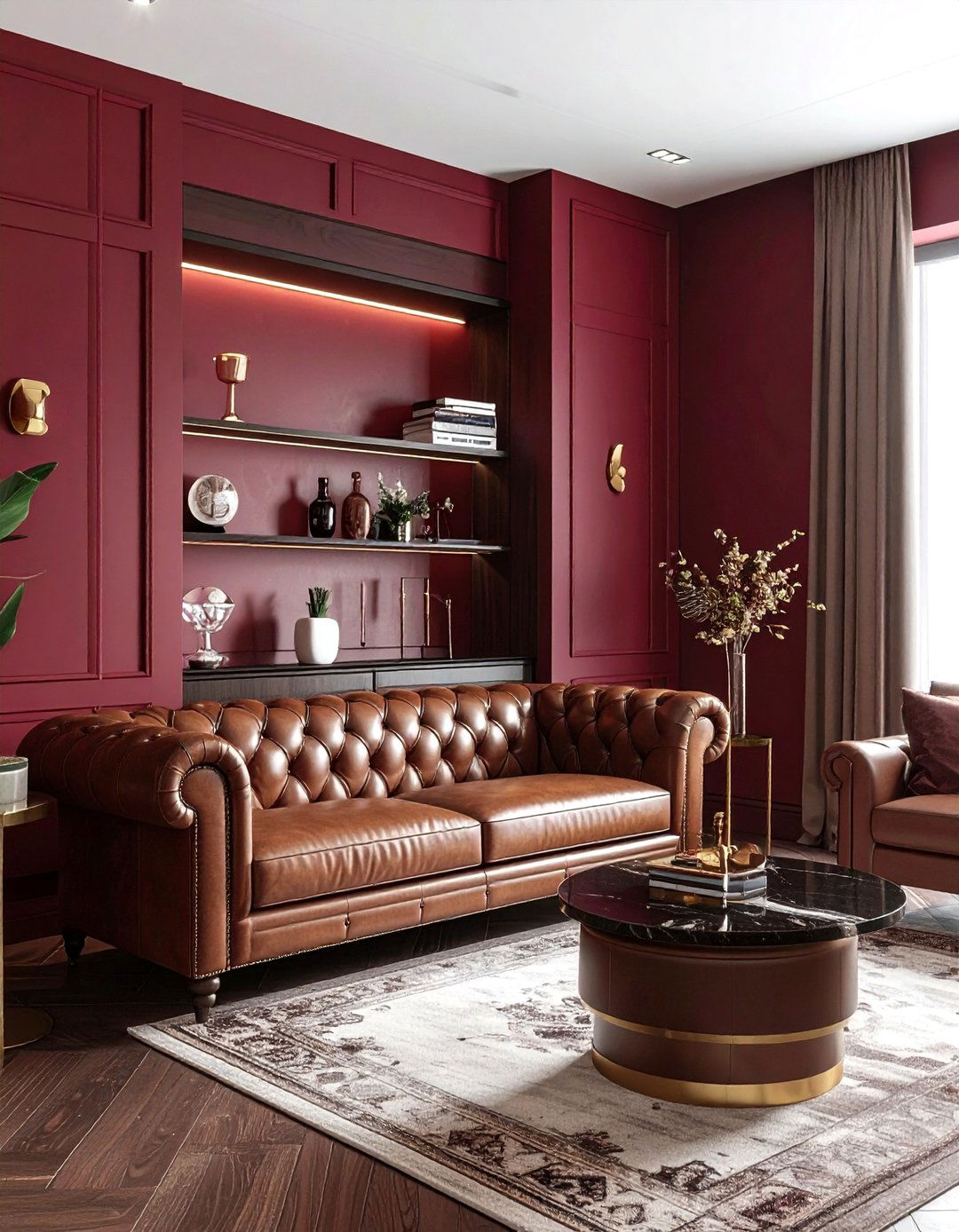 Burgundy wall color - 30 red living room ideas