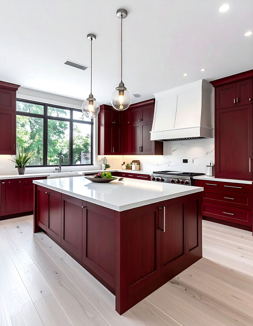 Burgundy wood cabinets white countertops - 30 burgundy and white kitchen ideas
