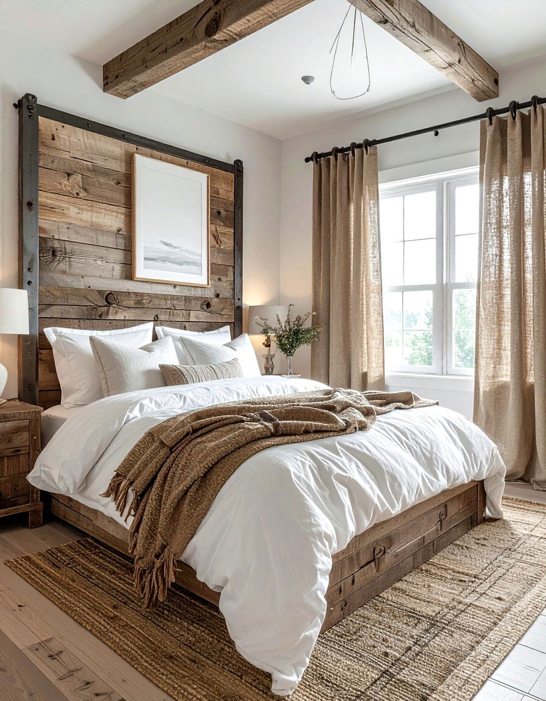 Burlap Farmhouse Curtains - 30 bedroom curtain ideas