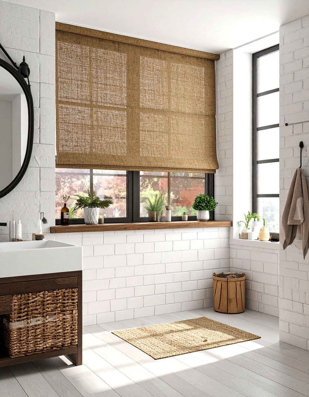 Burlap Window Shade - 30 bathroom window treatment ideas