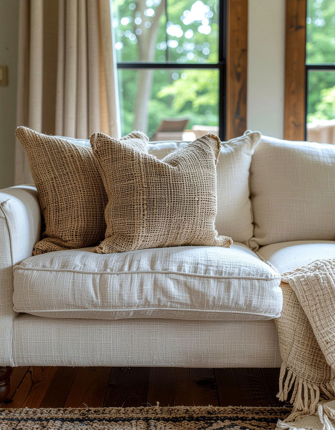 Burlap and Linen Pillows - 30 shabby chic living room ideas