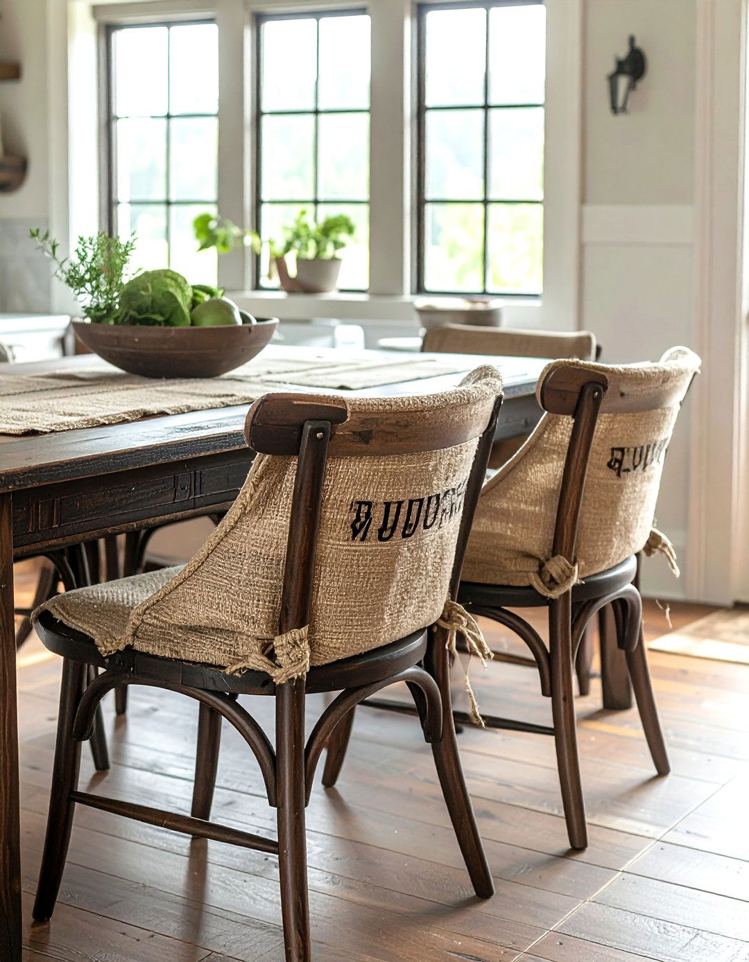 Burlap chair cushions - 30 upcycled dining room ideas