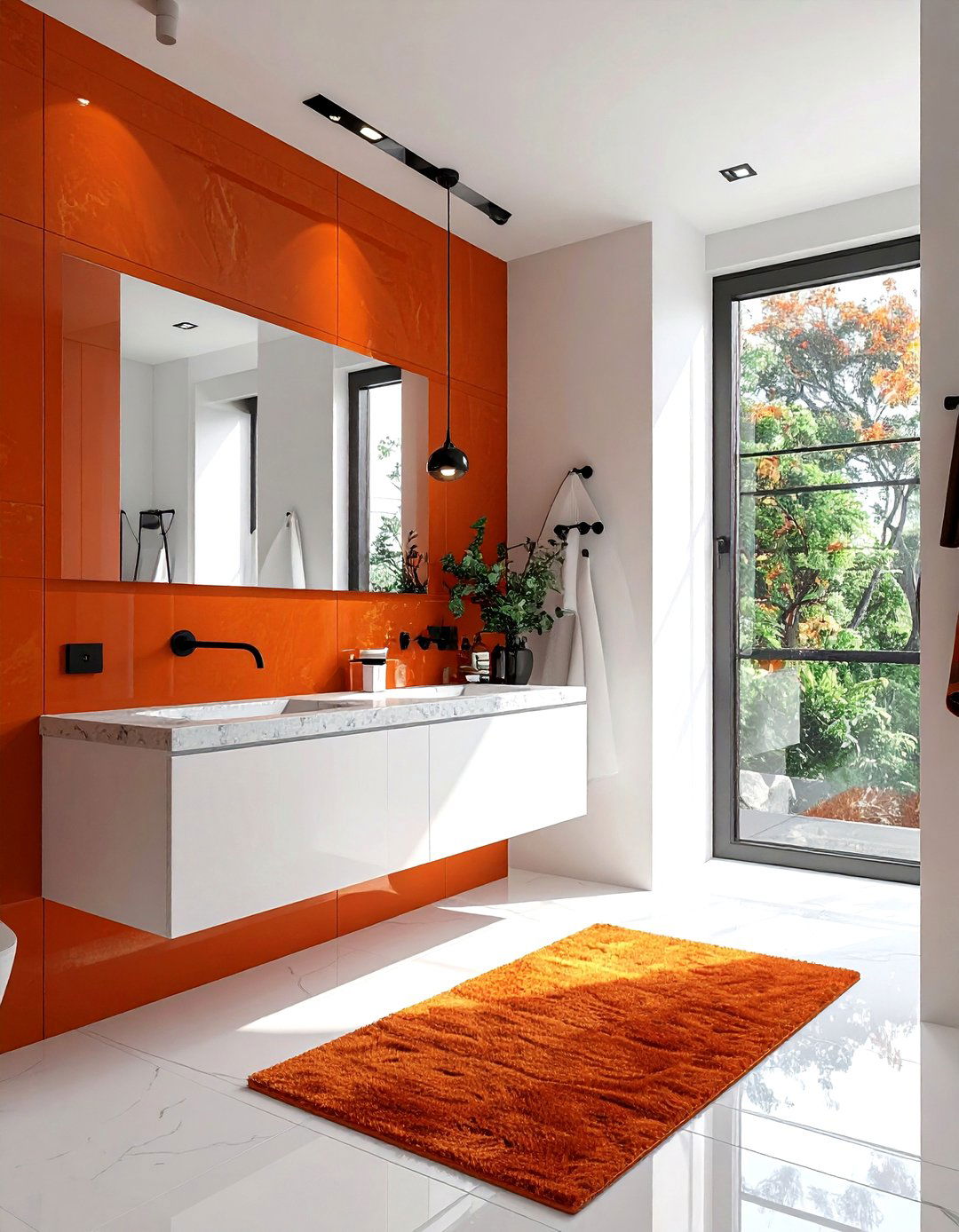 Burnt Orange Accent Wall - 30 orange and white bathroom ideas