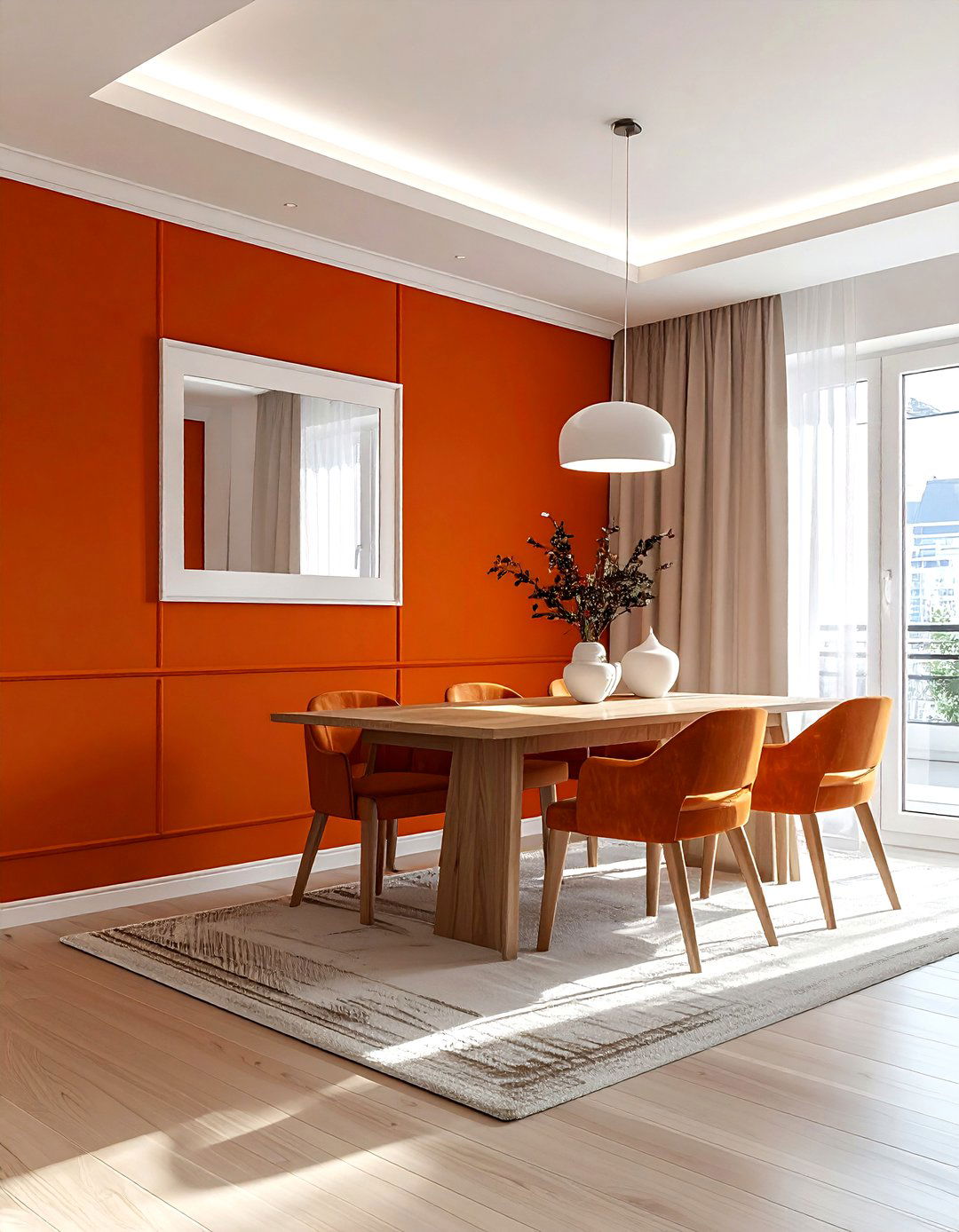 Burnt Orange Accent Wall Dining Room - 30 orange and white dining room ideas