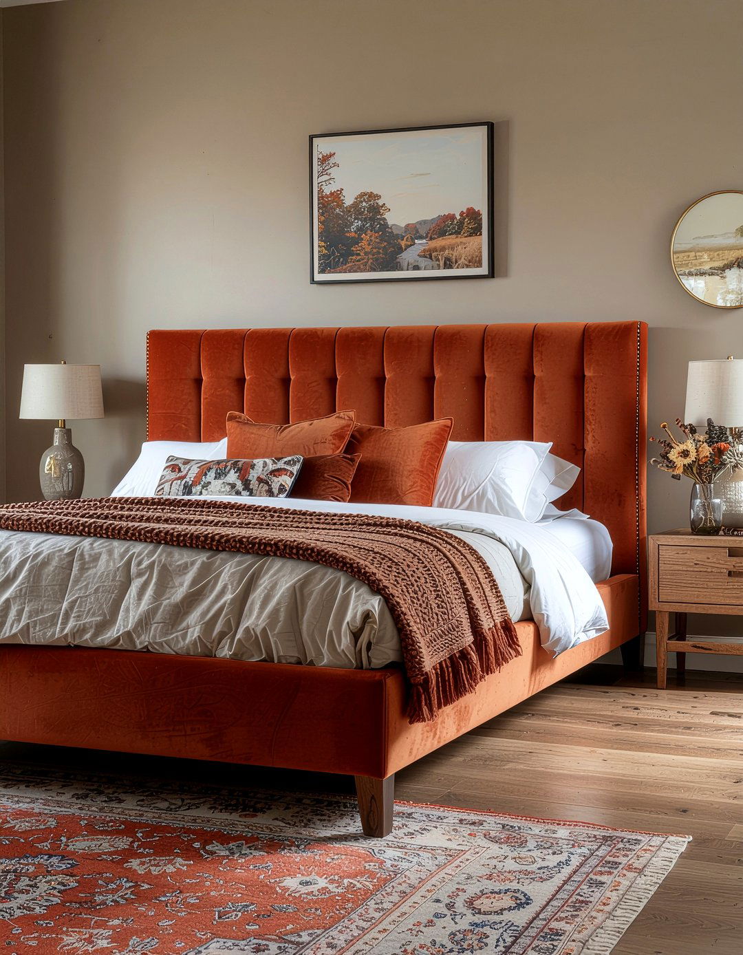 Burnt Orange Channel Headboard - 30 bedroom channel tufted headboards