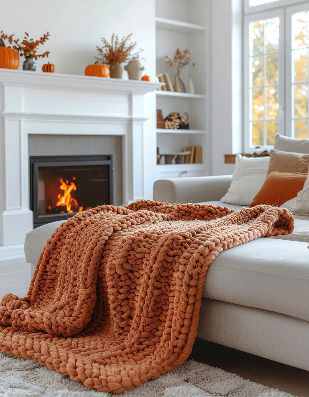 Burnt Orange Knit Blanket - 30 bedroom chunky knit throws