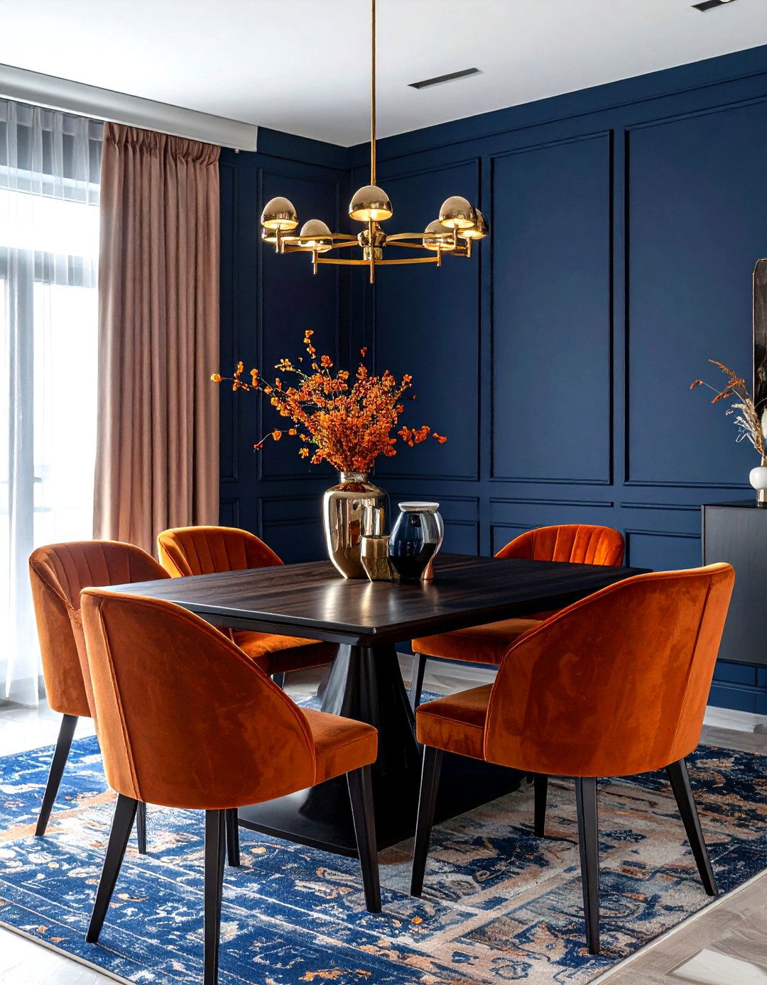 Burnt Orange Navy Blue Dining - 30 cool color scheme ideas