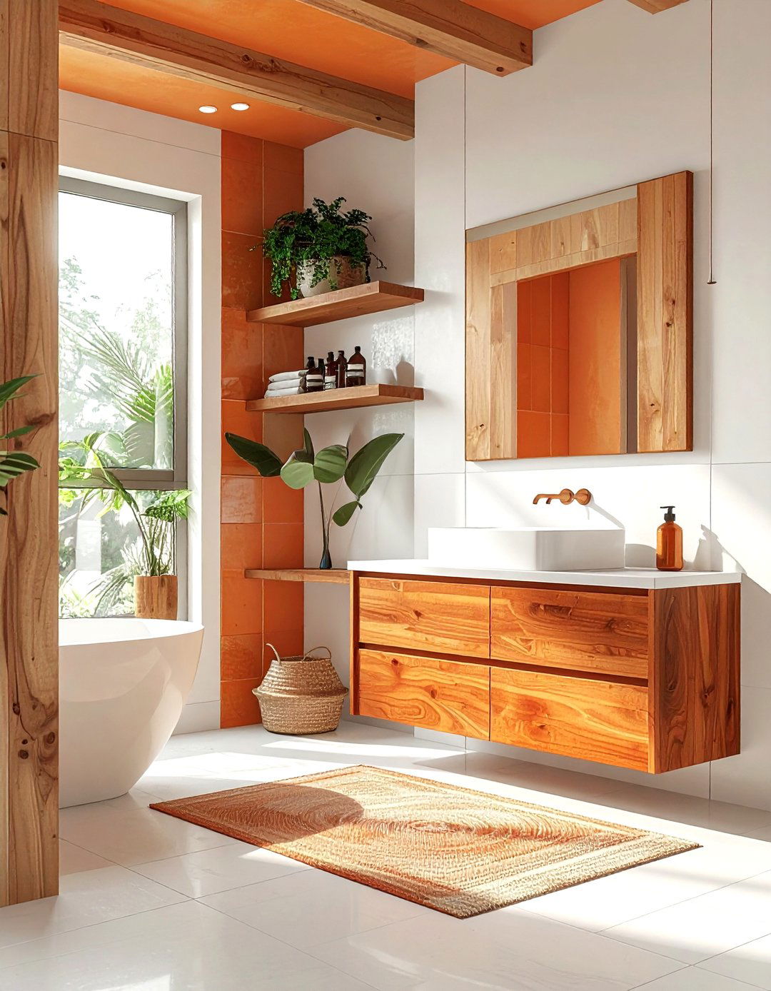 Burnt Orange Wood Bathroom - 30 orange and white bathroom ideas