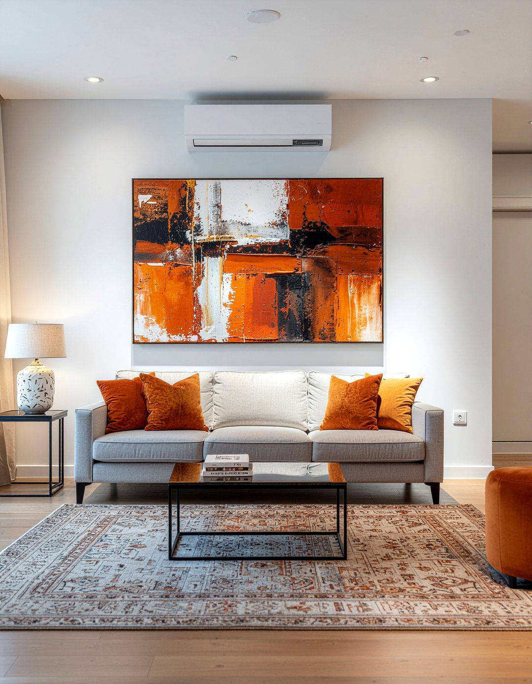 Burnt orange abstract art living room - 30 burnt orange living room ideas