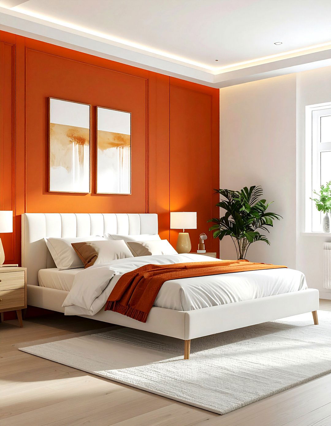 Burnt orange accent wall bedroom - 30 orange and white bedroom ideas
