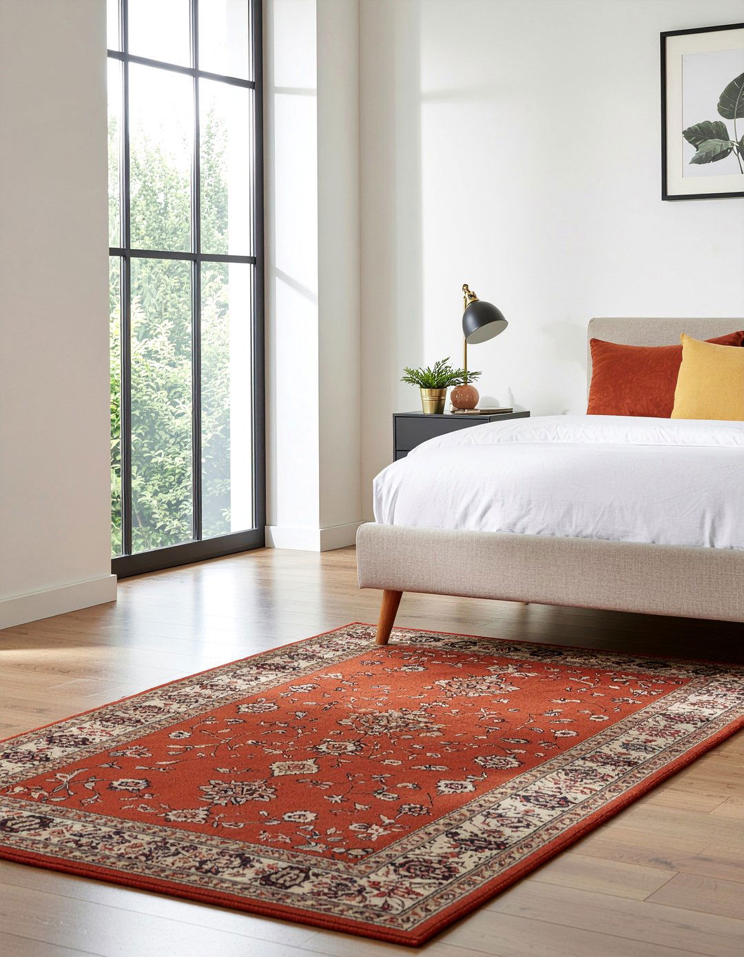 Burnt orange area rug - 30 rust bedroom ideas