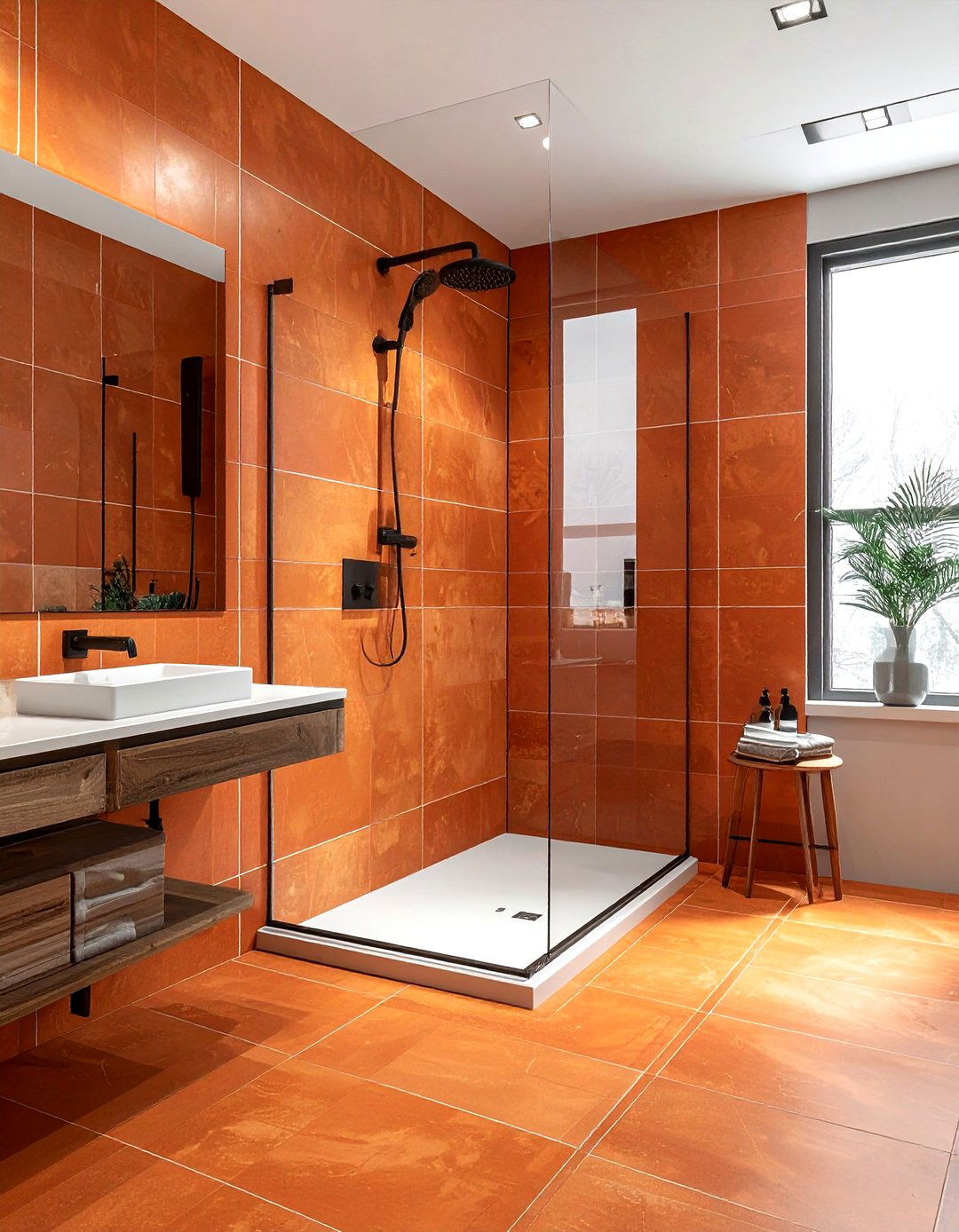 Burnt orange bathroom tile - 30 orange bathroom decor ideas