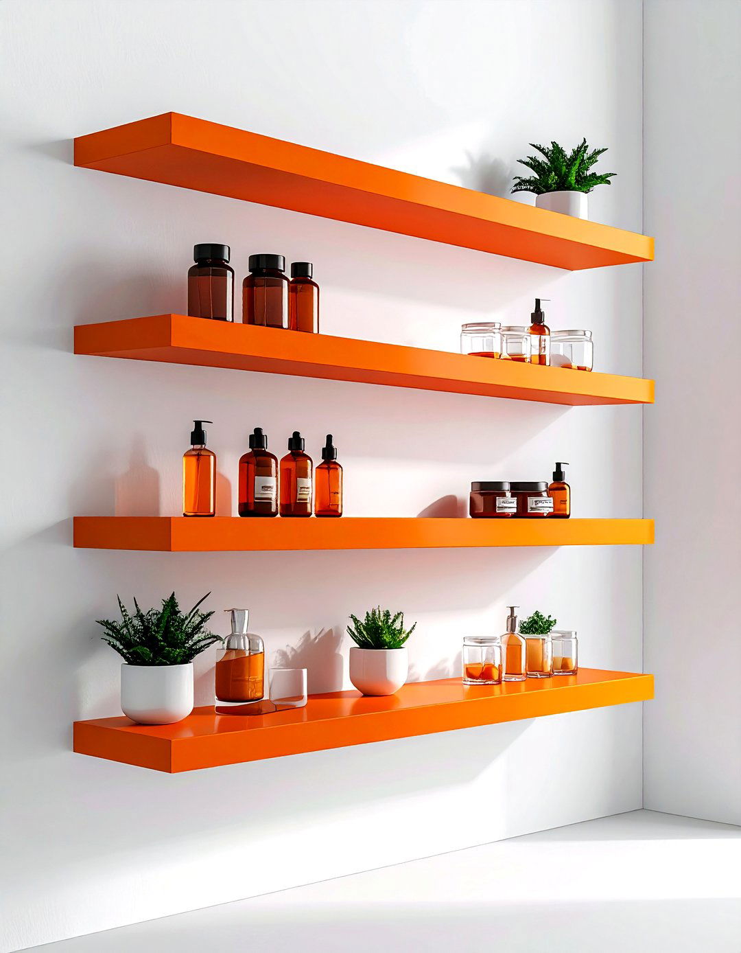 Burnt orange floating shelves - 30 orange bathroom decor ideas