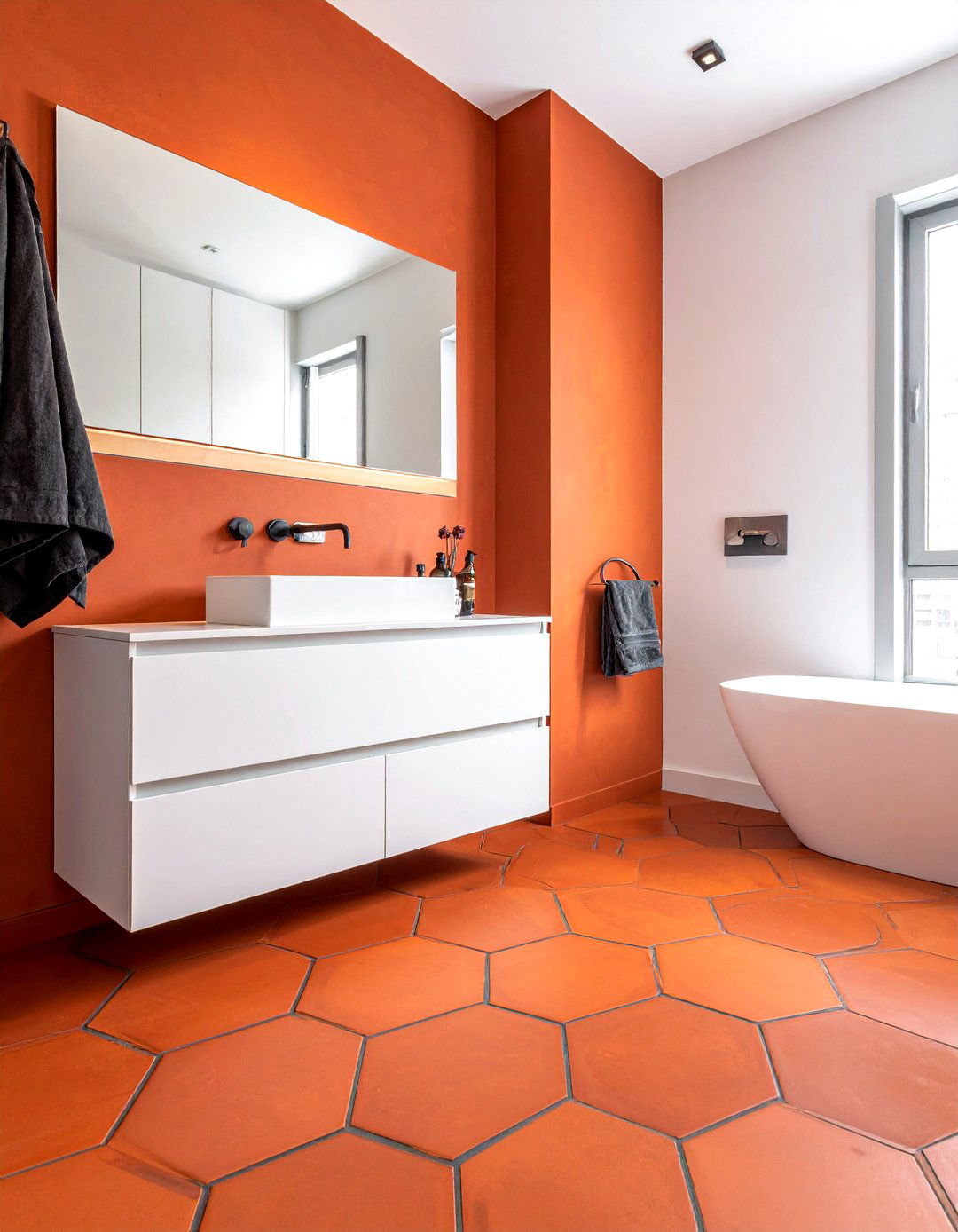 Burnt orange hexagon tile - 30 burnt orange bathroom ideas