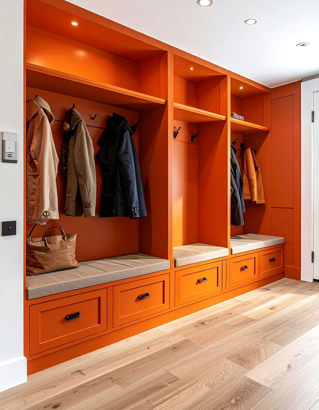 Burnt orange mudroom cubbies - 30 burnt orange decor ideas