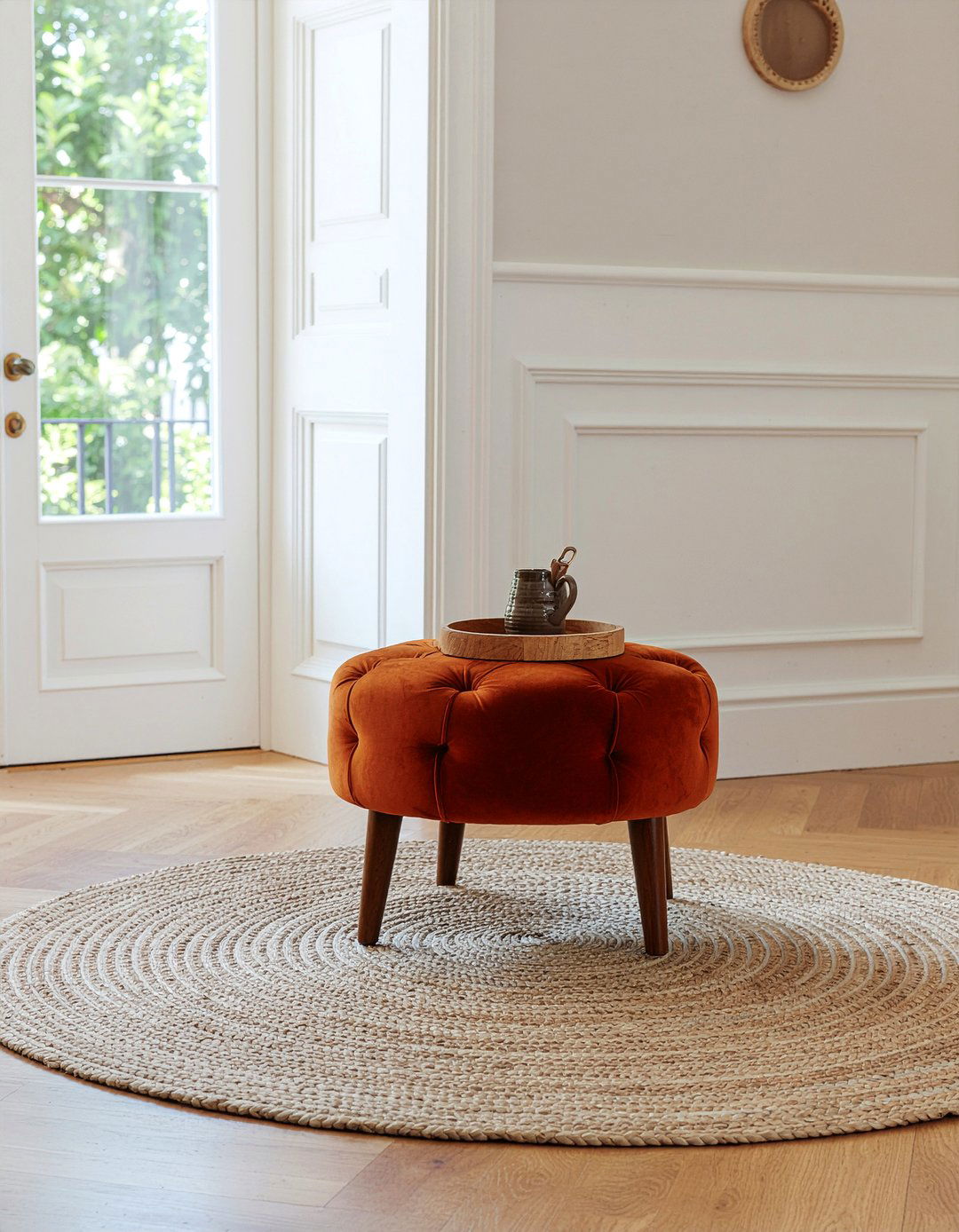 Burnt orange ottoman - 30 rust living room ideas