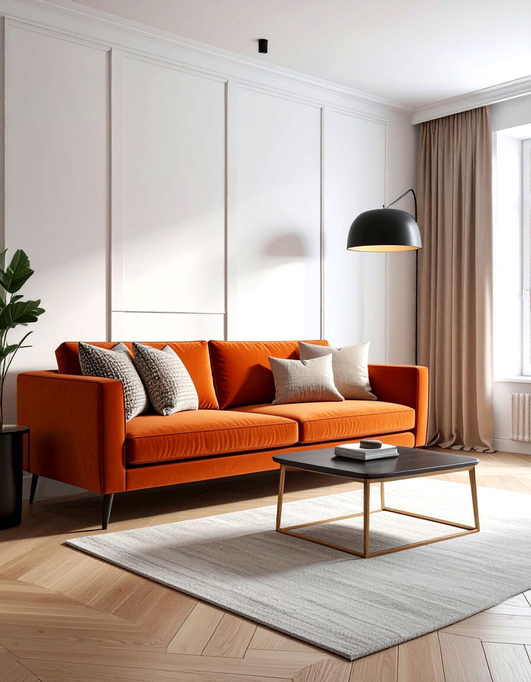 Burnt orange sofa white walls - 30 orange and white living room ideas