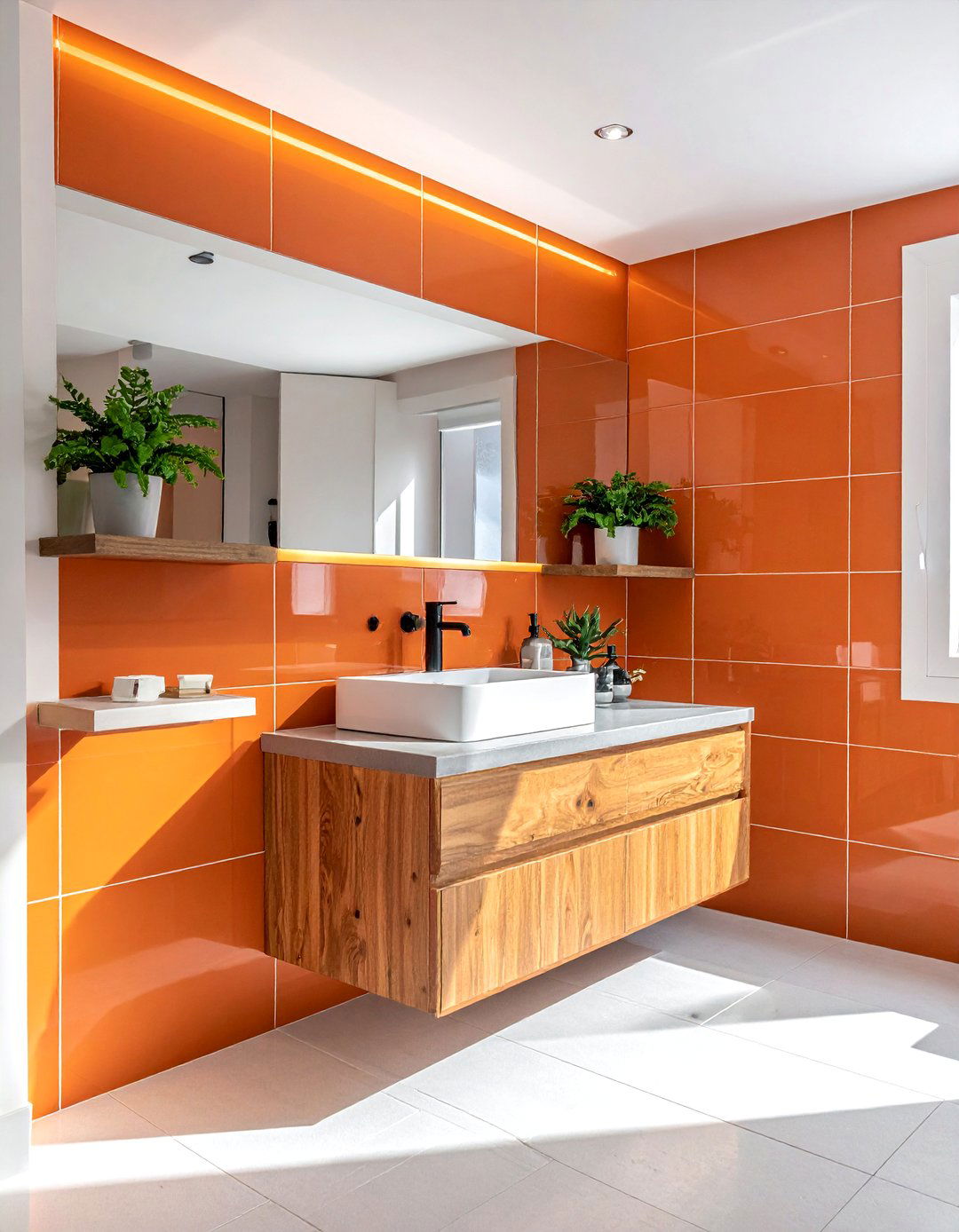 Burnt orange tile accent wall - 30 burnt orange bathroom ideas