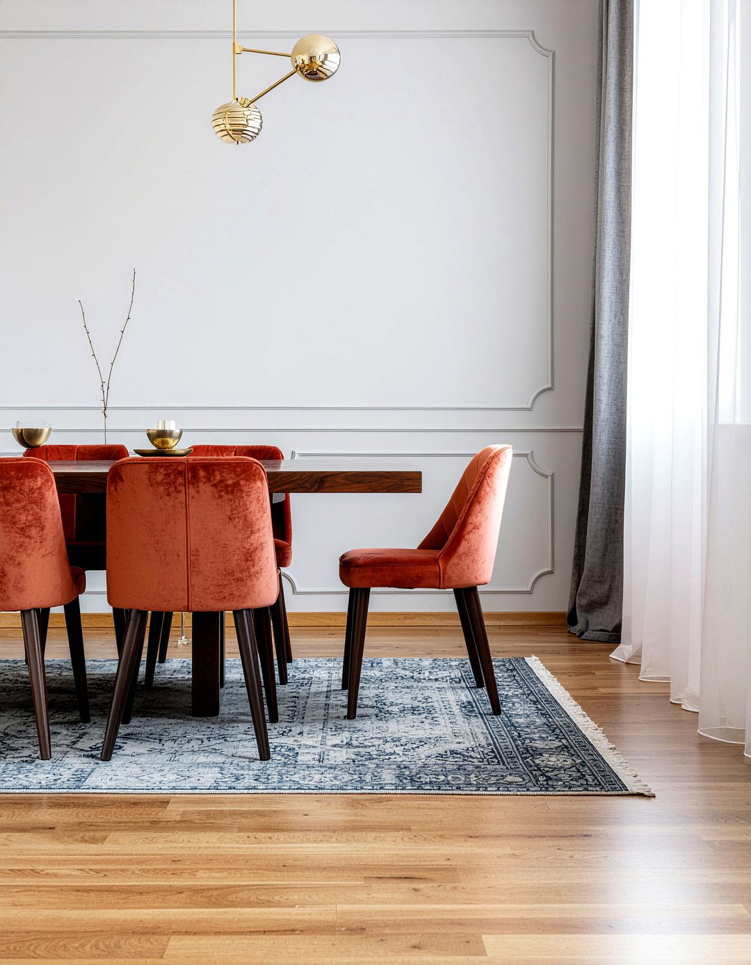 Burnt orange velvet chairs - 30 orange dining room ideas