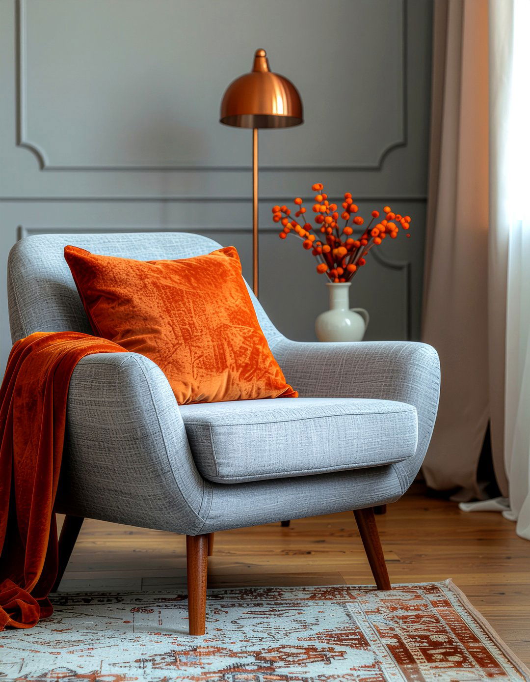 Burnt orange velvet cushion - 30 velvet bedroom ideas