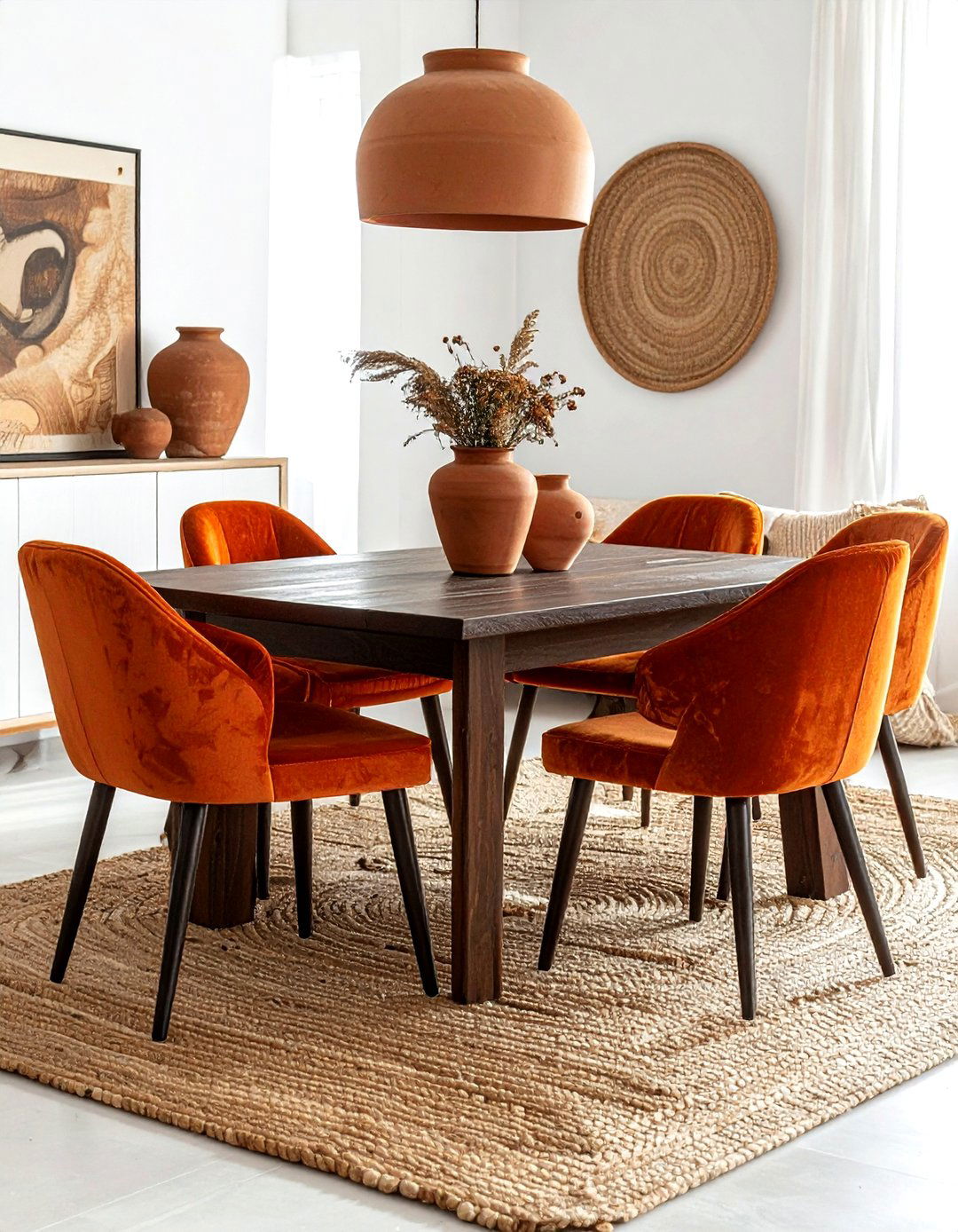 Burnt orange velvet dining chair - 30 velvet dining room ideas