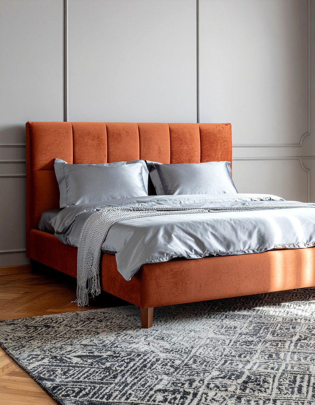 Burnt orange velvet headboard - 30 burnt orange bedroom ideas
