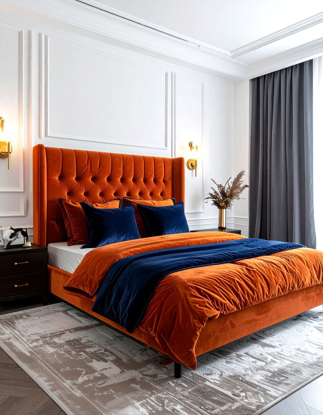 Burnt orange velvet headboard - 30 burnt orange decor ideas