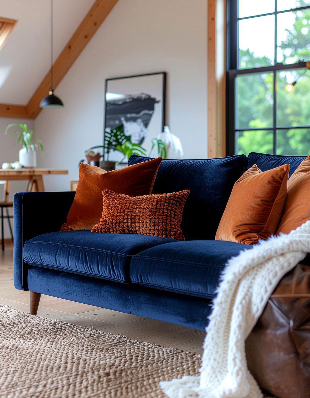 Burnt orange velvet pillows - 30 velvet living room ideas
