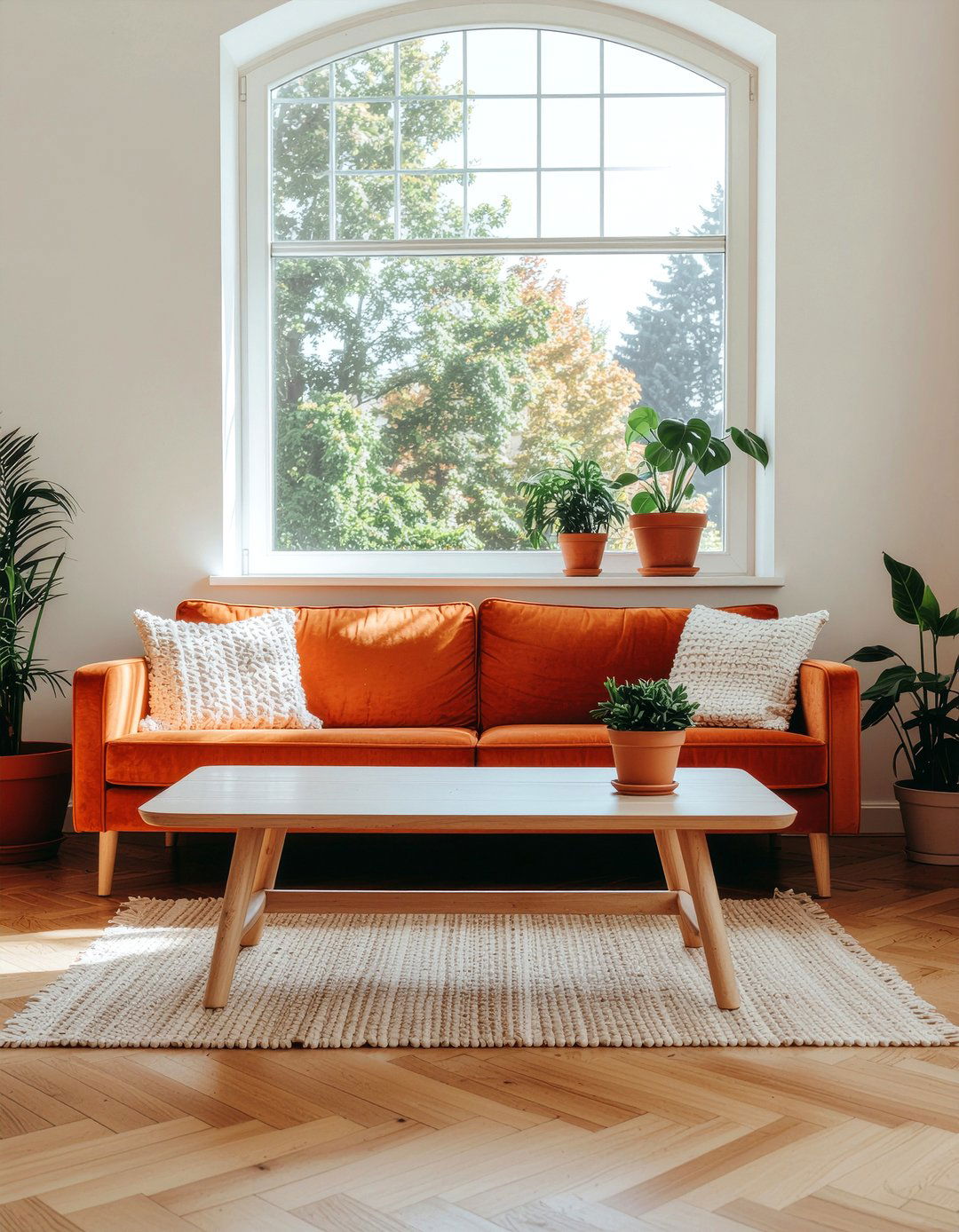 Burnt orange velvet sofa - 30 velvet sofa living room ideas