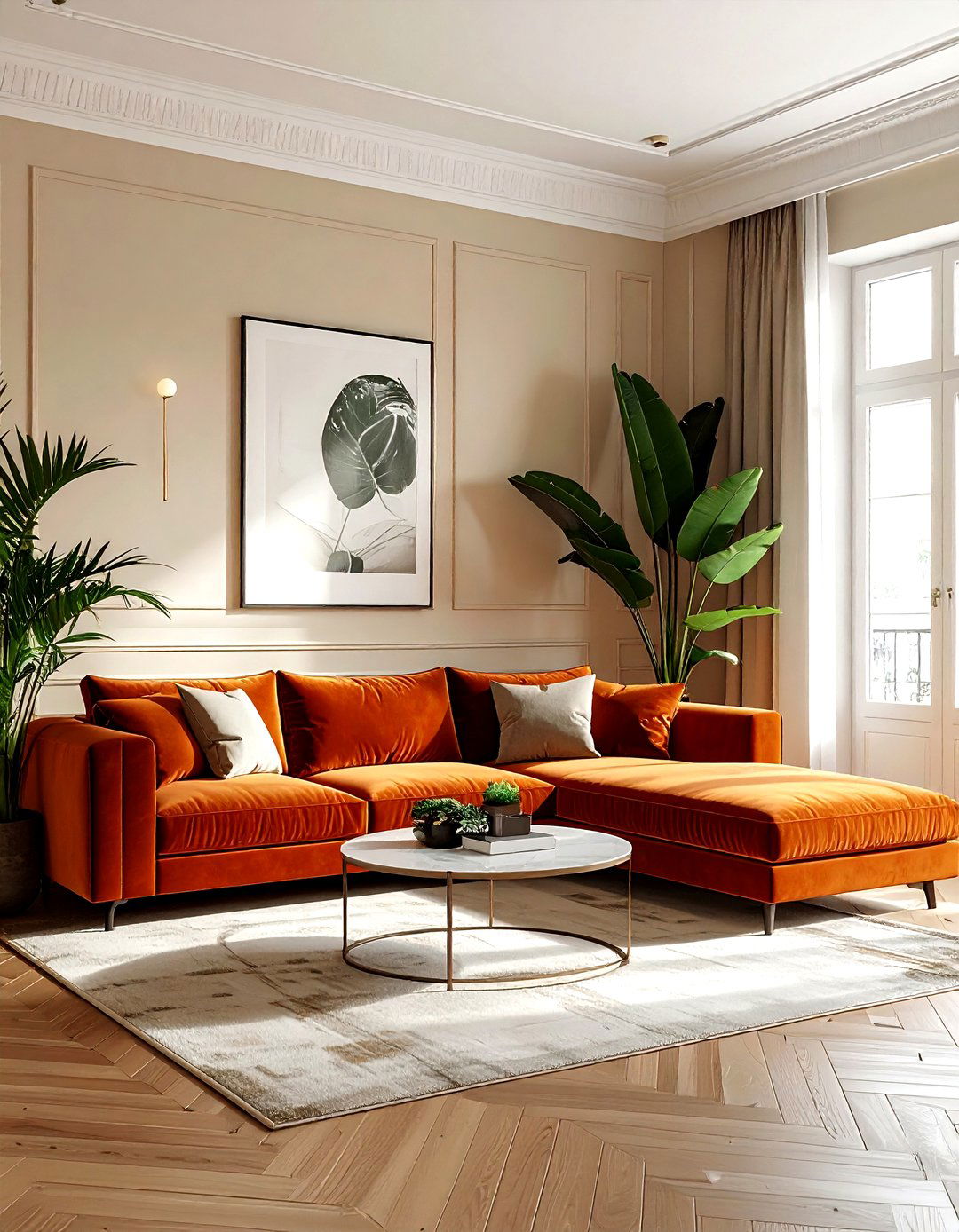 Burnt orange velvet sofa - 30 burnt orange decor ideas
