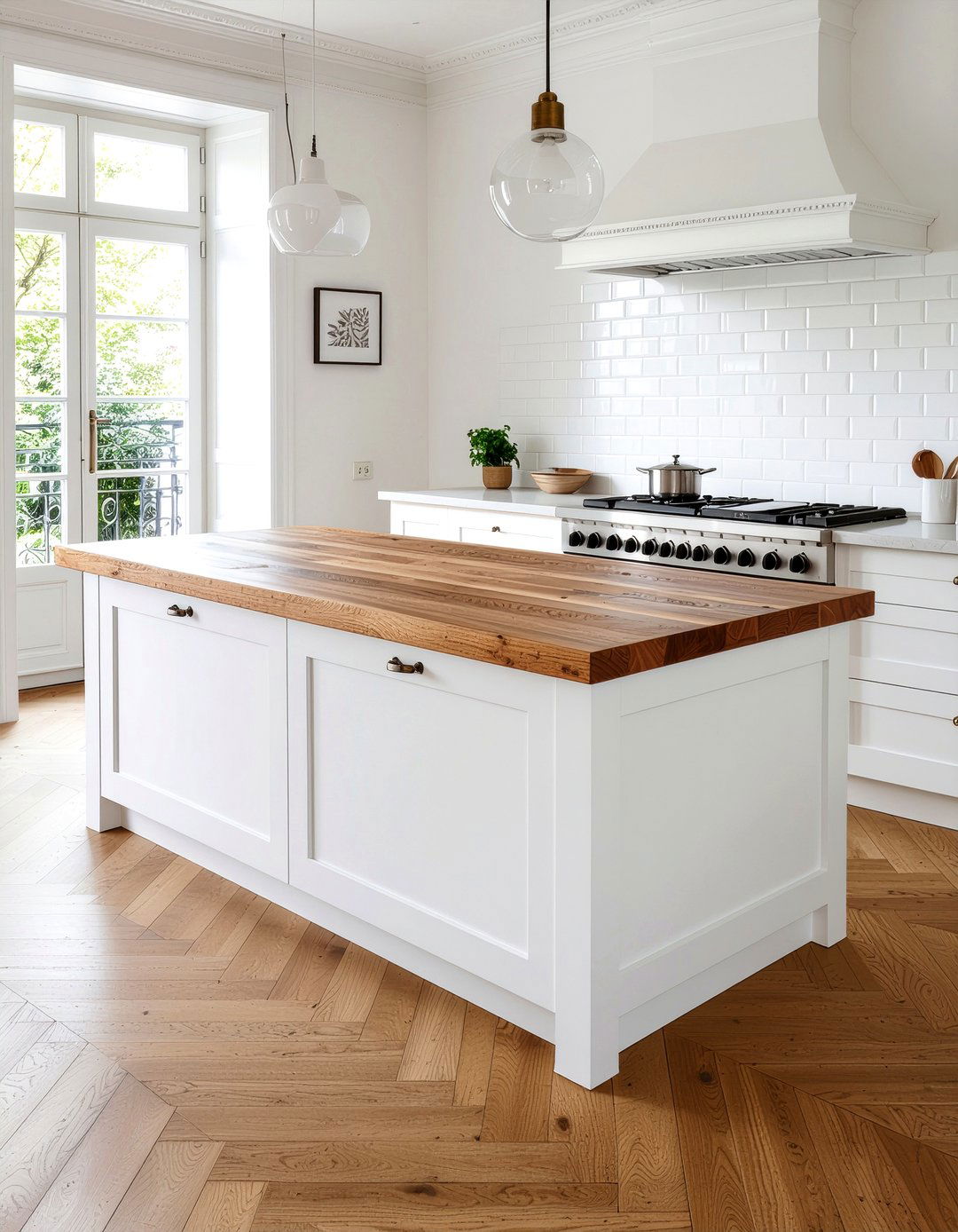 Butcher block island - 30 Parisian kitchen ideas