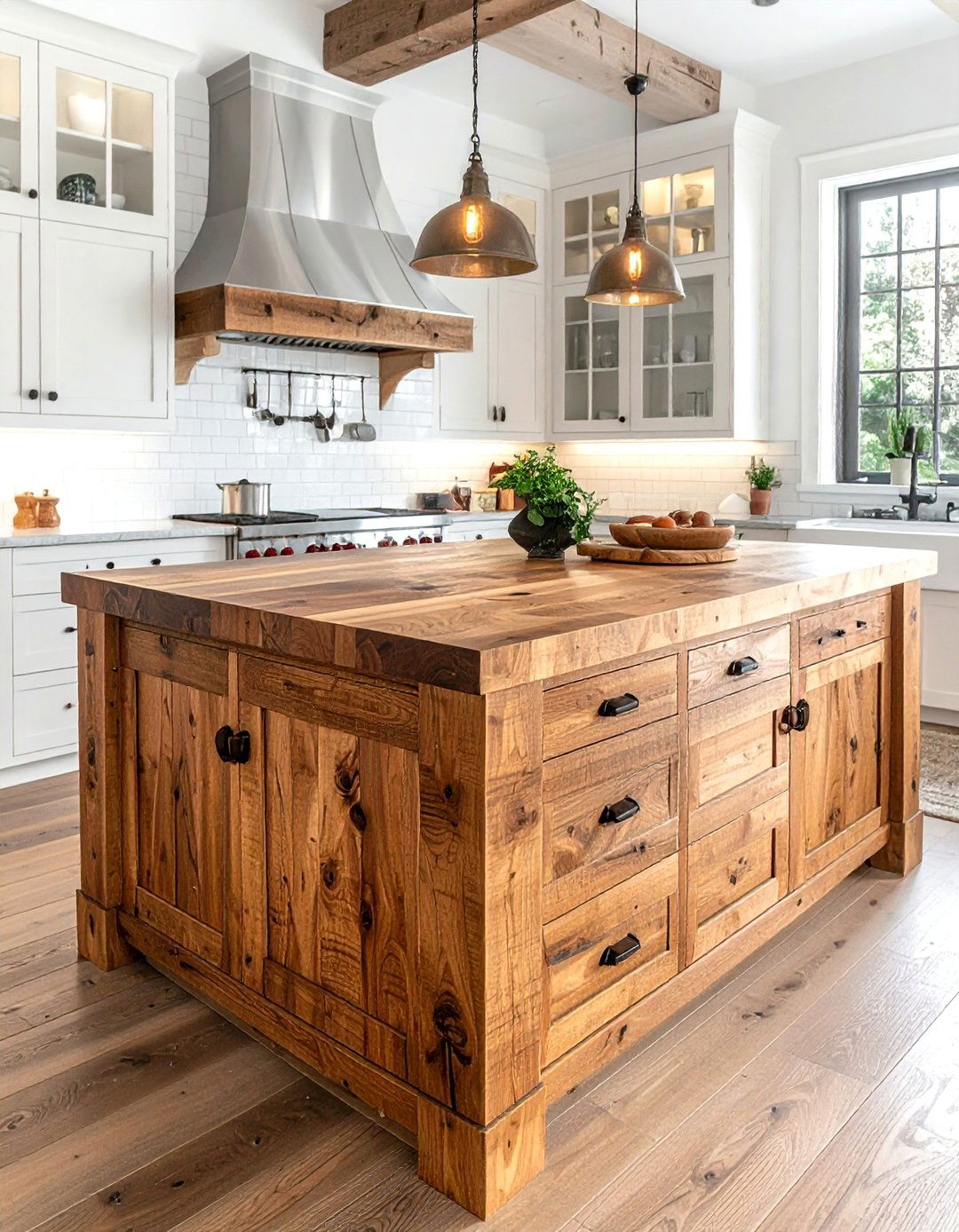 Butcher block island - 30 rustic lodge kitchen ideas