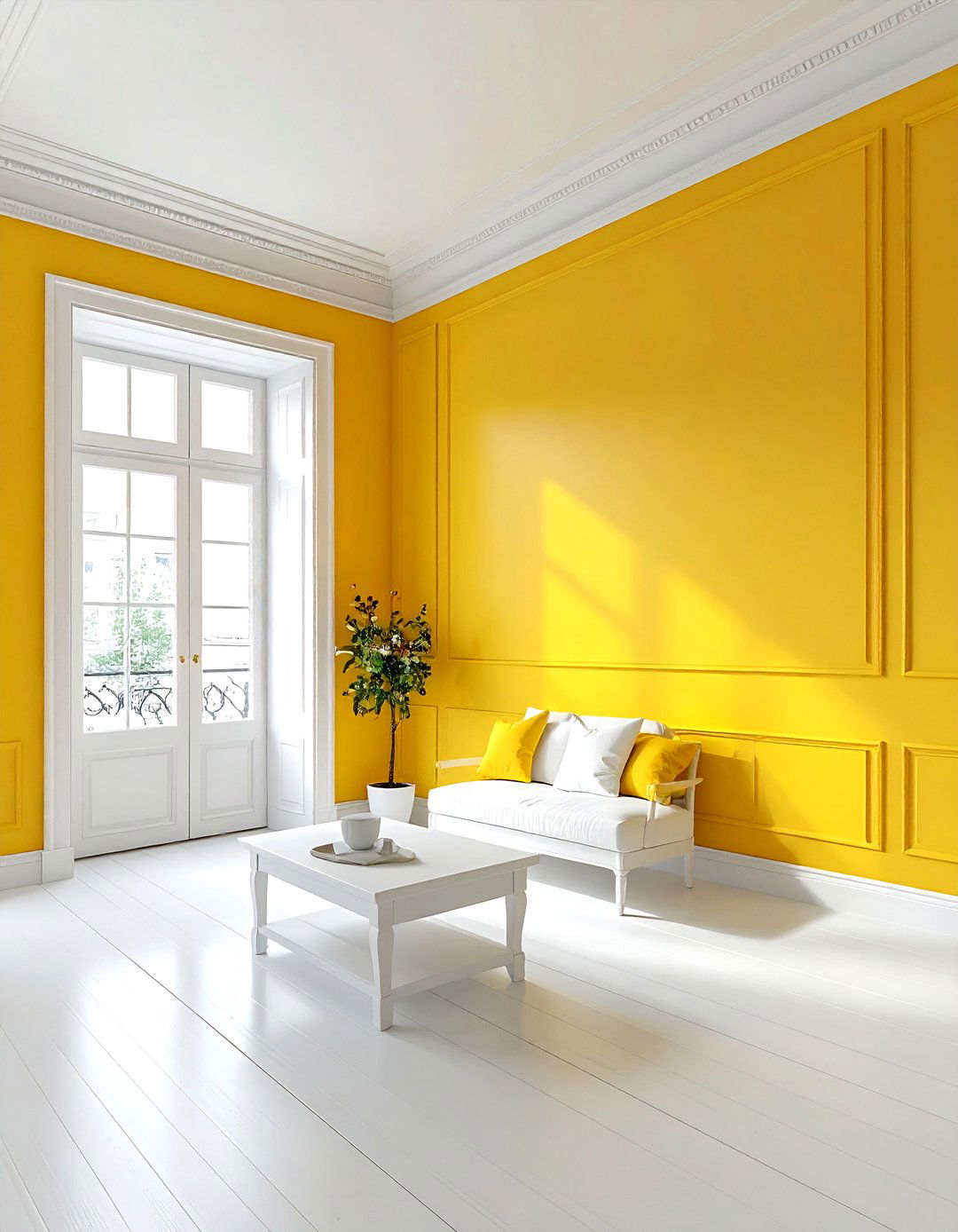 Buttercup yellow walls - 30 yellow and white bedroom ideas