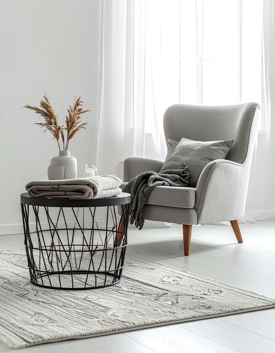 C side table basket - 30 living room blanket storage ideas