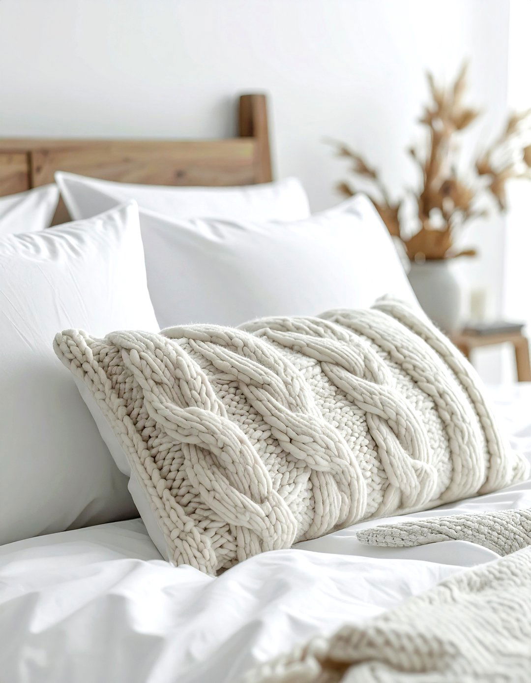 Cable knit lumbar pillow for cozy bedroom - 30 lumbar pillow ideas