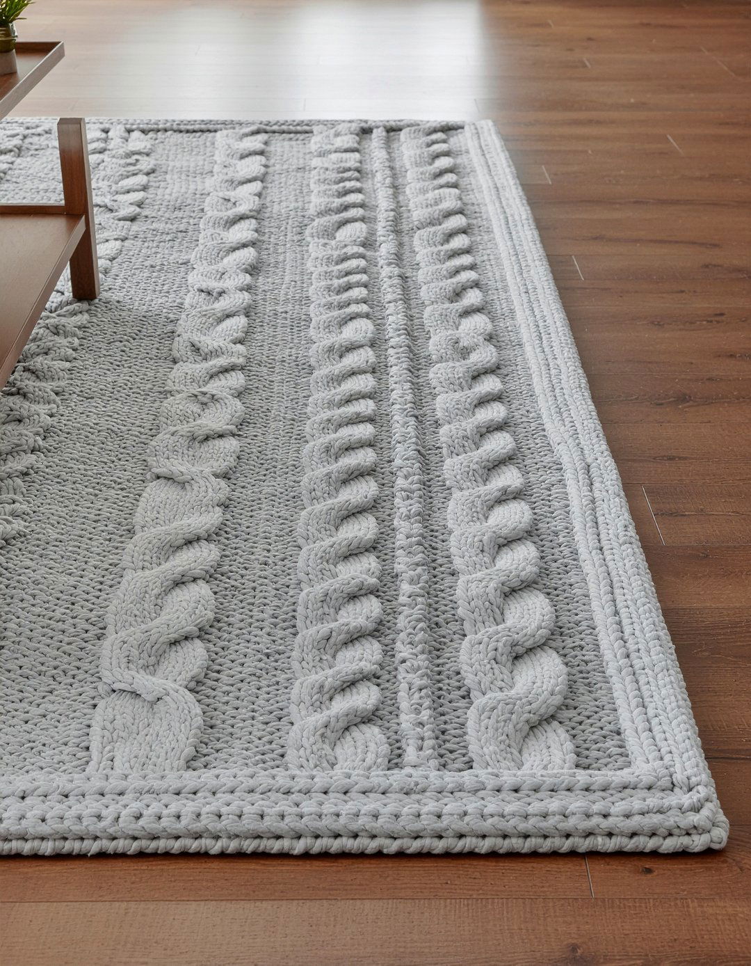 Cable knit rug - 30 knitted living room ideas