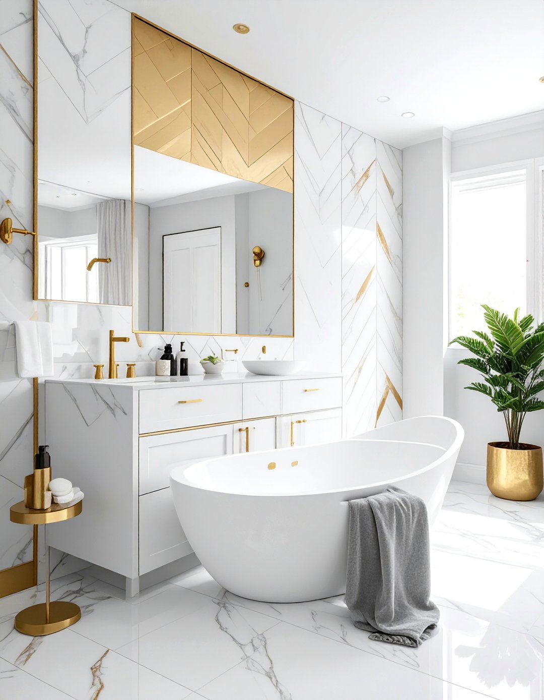 Calacatta Gold Chevron Tile - 30 chevron tile bathroom ideas